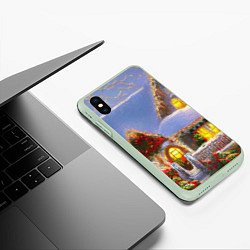 Чехол iPhone XS Max матовый Украшенный новогодний коттедж и снежные сугробы, цвет: 3D-салатовый — фото 2