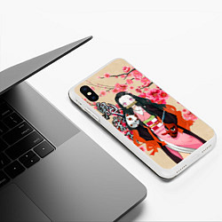 Чехол iPhone XS Max матовый Незуко Камадо под сакурой, цвет: 3D-белый — фото 2