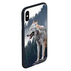Чехол iPhone XS Max матовый Волк на фоне леса, цвет: 3D-черный — фото 2