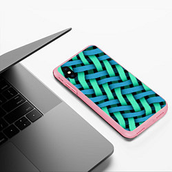 Чехол iPhone XS Max матовый Сине-зелёная плетёнка - оптическая иллюзия, цвет: 3D-баблгам — фото 2