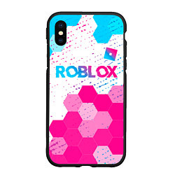 Чехол iPhone XS Max матовый Roblox neon gradient style: символ сверху, цвет: 3D-черный