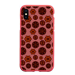 Чехол iPhone XS Max матовый Мандалы на сливовом фоне, цвет: 3D-красный
