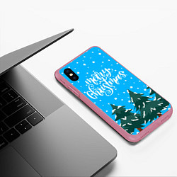 Чехол iPhone XS Max матовый Merry christmas - Ёлочки, цвет: 3D-малиновый — фото 2