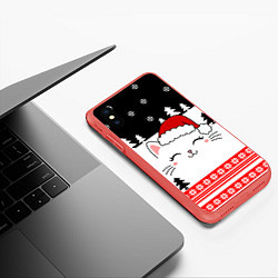 Чехол iPhone XS Max матовый Новогодний котик в шапочке, цвет: 3D-красный — фото 2