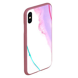 Чехол iPhone XS Max матовый Розовые и зелёные краски и линии на белом фоне, цвет: 3D-малиновый — фото 2