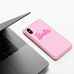 Чехол iPhone XS Max матовый Барби - логотип на клетчатом фоне, цвет: 3D-баблгам — фото 2