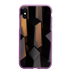 Чехол iPhone XS Max матовый Абстрактные тёмные геометрические блоки, цвет: 3D-фиолетовый