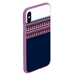 Чехол iPhone XS Max матовый Скандинавский орнамент на синем, бордовом фоне, цвет: 3D-фиолетовый — фото 2