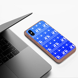 Чехол iPhone XS Max матовый Синий орнамент с оленями, цвет: 3D-коричневый — фото 2