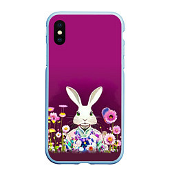 Чехол iPhone XS Max матовый Кролик на винном фоне, цвет: 3D-голубой