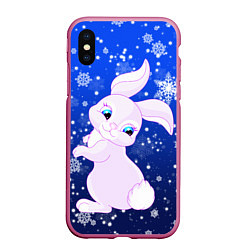 Чехол iPhone XS Max матовый Кролик на фоне снежинок, цвет: 3D-малиновый