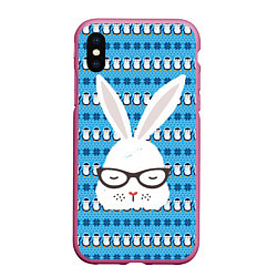 Чехол iPhone XS Max матовый Мудрый кролик в очках, цвет: 3D-малиновый