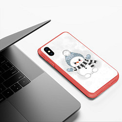 Чехол iPhone XS Max матовый Милый снеговик и снежинки, цвет: 3D-красный — фото 2
