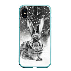Чехол iPhone XS Max матовый Кролик на снегу, цвет: 3D-мятный