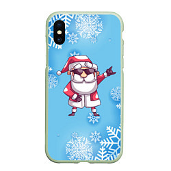 Чехол iPhone XS Max матовый Крутой Дед Мороз - снежинки, цвет: 3D-салатовый
