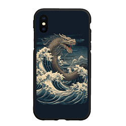 Чехол iPhone XS Max матовый Морской дракон в японском стиле, цвет: 3D-черный