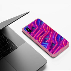 Чехол iPhone XS Max матовый Neon waves, цвет: 3D-малиновый — фото 2