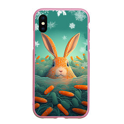 Чехол iPhone XS Max матовый Кролик в море моркови, цвет: 3D-розовый