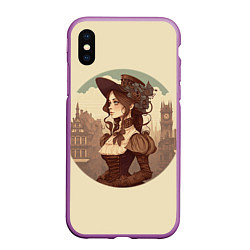 Чехол iPhone XS Max матовый Steampunk english lady, цвет: 3D-фиолетовый