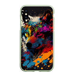 Чехол iPhone XS Max матовый Волк, яркие цвета, цвет: 3D-салатовый