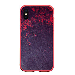 Чехол iPhone XS Max матовый Наскальная чёрная текстура с красными брызгами, цвет: 3D-красный