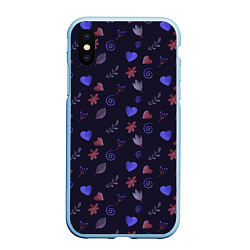 Чехол iPhone XS Max матовый Паттерн с сердечками и цветами, цвет: 3D-голубой