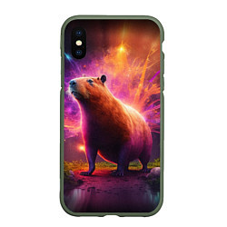 Чехол iPhone XS Max матовый Фееричная капибару, цвет: 3D-темно-зеленый