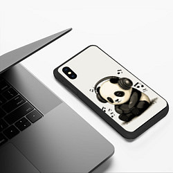 Чехол iPhone XS Max матовый Милая панда в наушниках, цвет: 3D-черный — фото 2