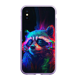 Чехол iPhone XS Max матовый Енот в неоновой дымке, цвет: 3D-светло-сиреневый