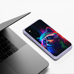 Чехол iPhone XS Max матовый Енот в неоновой дымке, цвет: 3D-светло-сиреневый — фото 2