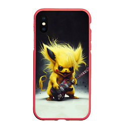 Чехол iPhone XS Max матовый Rocker Pikachu, цвет: 3D-красный