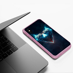 Чехол iPhone XS Max матовый Каменное сердце в синем неоновом электрическом све, цвет: 3D-розовый — фото 2