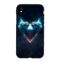 Чехол iPhone XS Max матовый Каменное сердце в синем неоновом электрическом све, цвет: 3D-черный