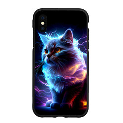 Чехол iPhone XS Max матовый Электрический котёнок искрящий молниями, цвет: 3D-черный