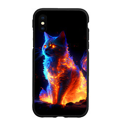 Чехол iPhone XS Max матовый Огненная кошка, цвет: 3D-черный