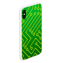 Чехол iPhone XS Max матовый Технический зелёный паттерн с жёлтыми лучами, цвет: 3D-белый — фото 2