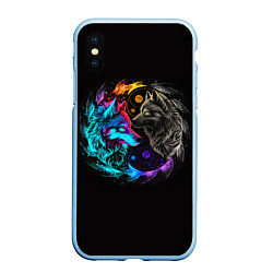 Чехол iPhone XS Max матовый Инь-янь волки неон, цвет: 3D-голубой