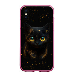 Чехол iPhone XS Max матовый Черный котенок с желтыми глазами - нейросеть, цвет: 3D-малиновый