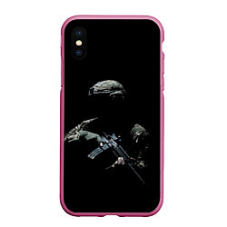 Чехол iPhone XS Max матовый Солдат в темноте, цвет: 3D-малиновый