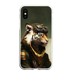 Чехол iPhone XS Max матовый Тигр в милитари форме, цвет: 3D-белый