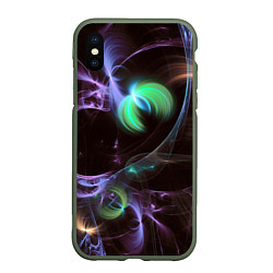 Чехол iPhone XS Max матовый Магические фиолетовые волны и цветные космические, цвет: 3D-темно-зеленый