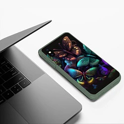 Чехол iPhone XS Max матовый Разные неоновые бабочки, цвет: 3D-темно-зеленый — фото 2