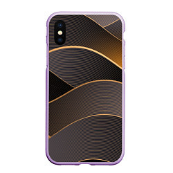 Чехол iPhone XS Max матовый Золотой линейный фон, цвет: 3D-сиреневый