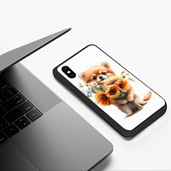 Чехол iPhone XS Max матовый Милый щенок с подсолнухами и ромашками, цвет: 3D-черный — фото 2