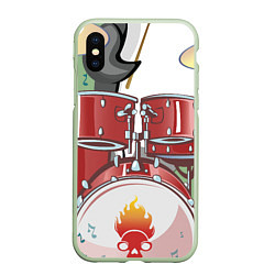Чехол iPhone XS Max матовый Пингвин- барабанщик, цвет: 3D-салатовый