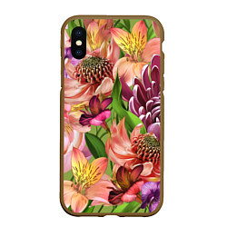 Чехол iPhone XS Max матовый Райские цветы, цвет: 3D-коричневый