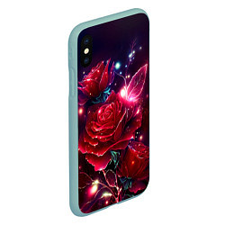Чехол iPhone XS Max матовый Розы с огоньками, цвет: 3D-мятный — фото 2