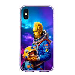 Чехол iPhone XS Max матовый Bart Simpson and Maggie in space - neural network, цвет: 3D-светло-сиреневый