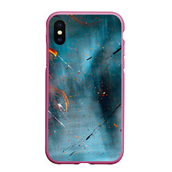 Чехол iPhone XS Max матовый Абстрактный синий туман, силуэты и краски, цвет: 3D-малиновый