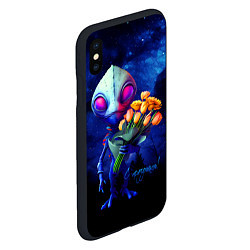 Чехол iPhone XS Max матовый Инопланетянин с букетом цветов, цвет: 3D-черный — фото 2